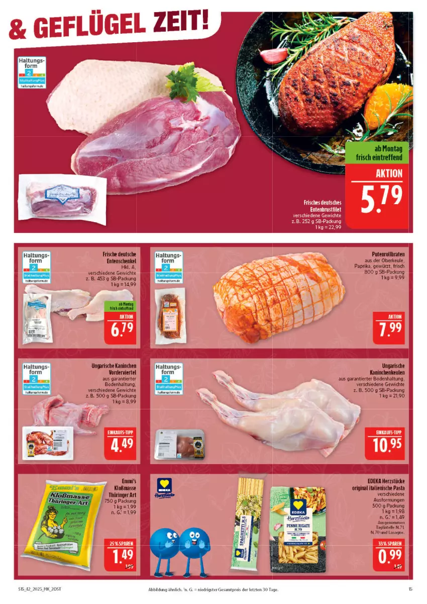 Aktueller Prospekt Marktkauf - Prospekt - von 12.10 bis 18.10.2025 - strona 15 - produkty: braten, deka, eis, elle, emmi, ente, Entenschenkel, gewürz, gin, henkel, italienische pasta, Kaninchenkeule, lasagne, natur, natura, paprika, pasta, pute, Putenrollbraten, reis, ring, rollbraten, schenkel, Ti, ZTE