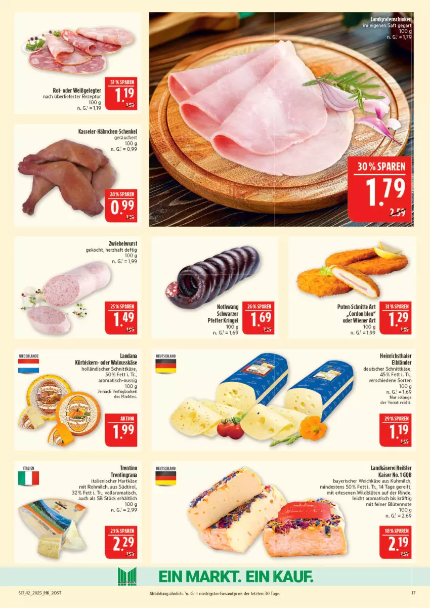 Aktueller Prospekt Marktkauf - Prospekt - von 12.10 bis 18.10.2025 - strona 17 - produkty: Blüte, cordon bleu, deutscher schnittkäse, eis, grana, hähnchen-schenkel, hartkäse, heinrichsthaler, henkel, holländischer schnittkäse, italienischer hartkäse, Kaiser, Käse, kasseler, Kürbis, landkäse, milch, ndk, nuss, pfeffer, pute, Rana, reis, rezept, rind, ring, saft, schenkel, schnittkäse, Ti, tisch, walnuss, weichkäse, wiener, Wild, wurst, ZTE, zwiebel
