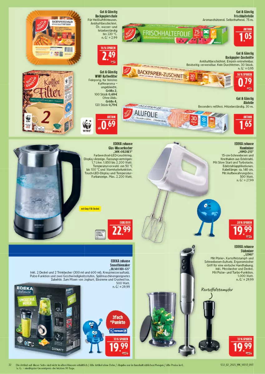 Aktueller Prospekt Marktkauf - Prospekt - von 12.10 bis 18.10.2025 - strona 32 - produkty: aufbewahrungsbox, Becher, creme, crushed ice, decke, Deckel, deka, edelstahl, eis, eiscreme, frischhaltefolie, fritteuse, glas-wasserkocher, handmixer, Heißluftfritteuse, joghur, joghurt, kaffee, kartoffel, Kocher, Messbecher, messer, Mixer, papier, reis, ring, rwe, Schal, Schale, Schneebesen, Schütze, smoothie, spülmaschinen, Ti, trinkbecher, wasser, wasserkocher, ZTE