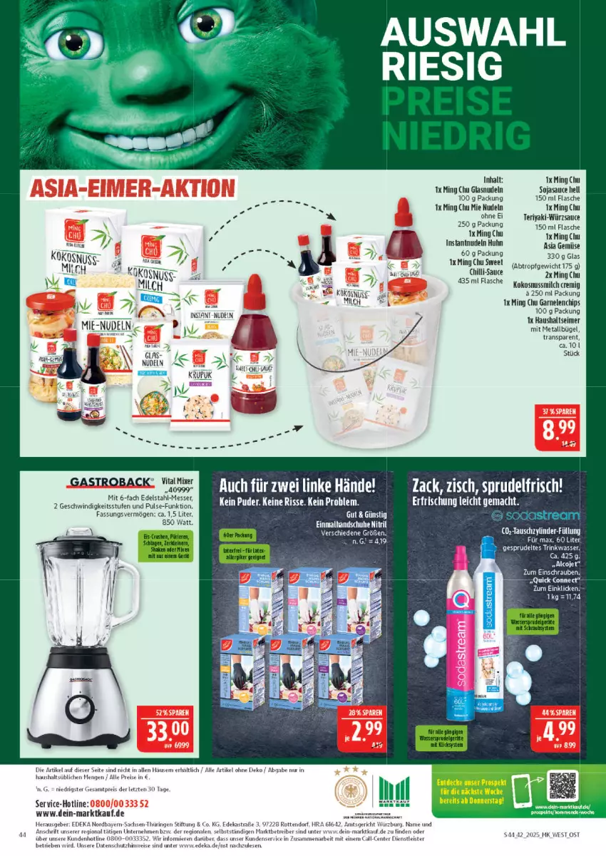 Aktueller Prospekt Marktkauf - Prospekt - von 12.10 bis 18.10.2025 - strona 44 - produkty: Astra, bügel, chips, deka, eimer, eis, ente, flasche, garnelen, Instant-Nudeln, kokos, kokosnuss, Kokosnussmilch, milch, nudel, nudeln, nuss, reis, ring, sac, sauce, Soda, sodastream, soja, sojasauce, Sprudel, Ti, tisch, wasser, würzsauce, ZTE