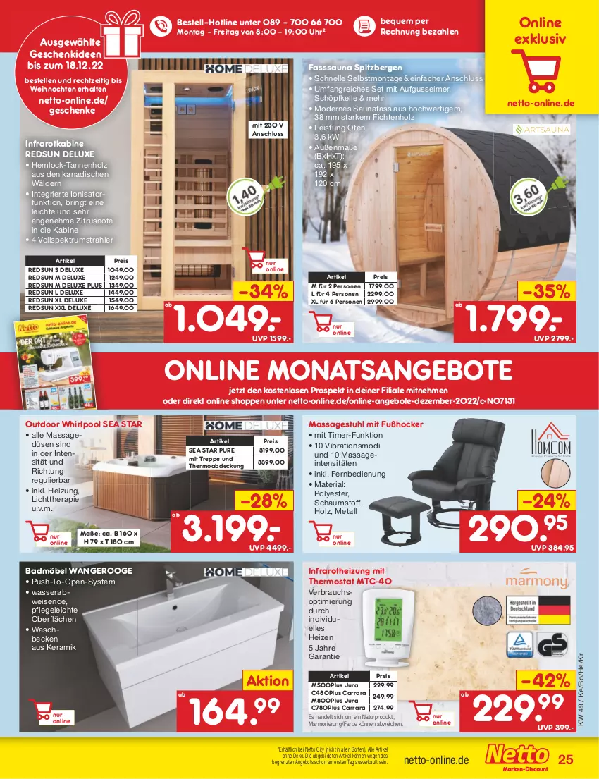 Aktueller Prospekt Netto Marken-Discount - Filial-Angebote - von 05.12 bis 10.12.2022 - strona 27 - produkty: angebot, angebote, Bad, Badmöbel, eimer, eis, elle, fernbedienung, hocker, Holz, Jura, möbel, Mode, natur, Ofen, pool, Rauch, reis, Ria, ring, rum, Spektrum, stuhl, thermostat, Ti, timer, uhr, waschbecken, wasser, weihnachten, Whirlpool, ZTE