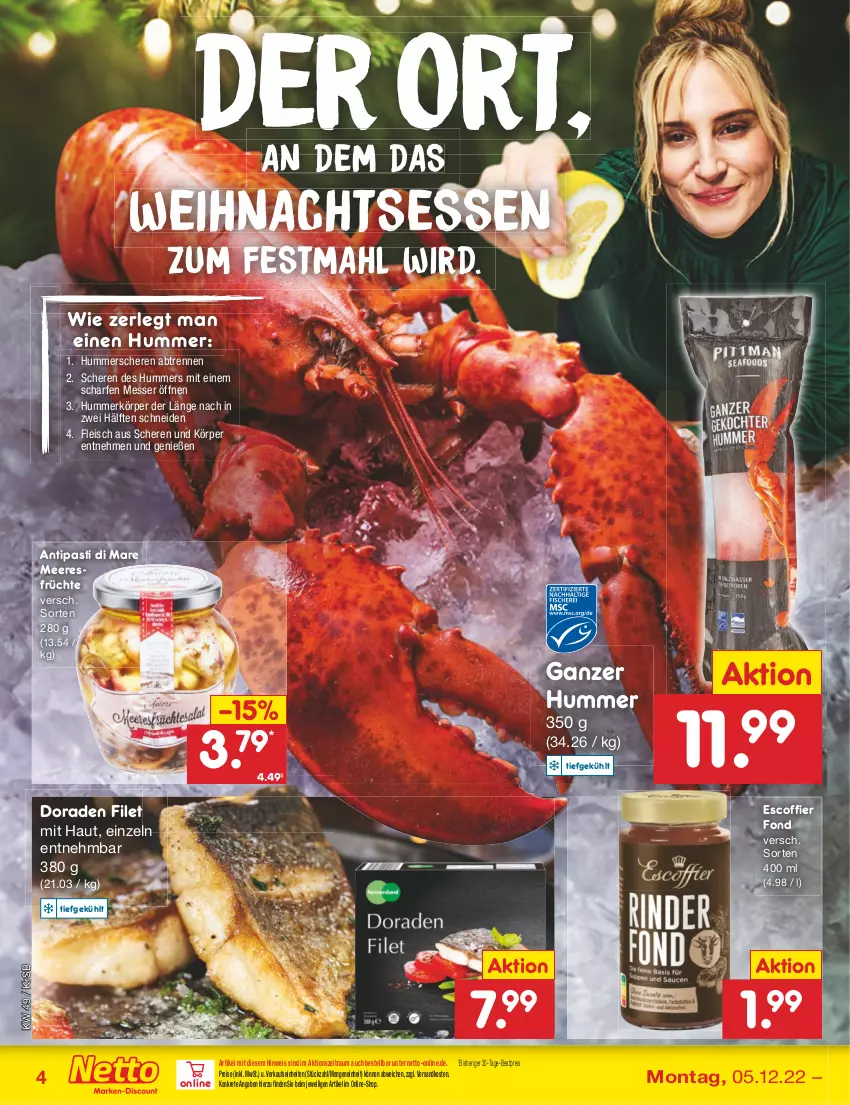 Aktueller Prospekt Netto Marken-Discount - Filial-Angebote - von 05.12 bis 10.12.2022 - strona 6 - produkty: antipasti, asti, bestpreis, Dorade, eis, filet, fleisch, früchte, meeresfrüchte, messer, ndk, reis, Schere, Ti