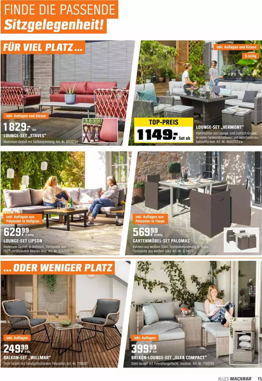 Aktueller Prospekt Obi - Prospekte - von 17.05 bis 29.05.2022 - strona 15 - produkty: eis, ente, esstisch, Holz, HP, kissen, latte, lounge-set, mac, reis, tee, Ti, tisch, tischplatte, top-preis