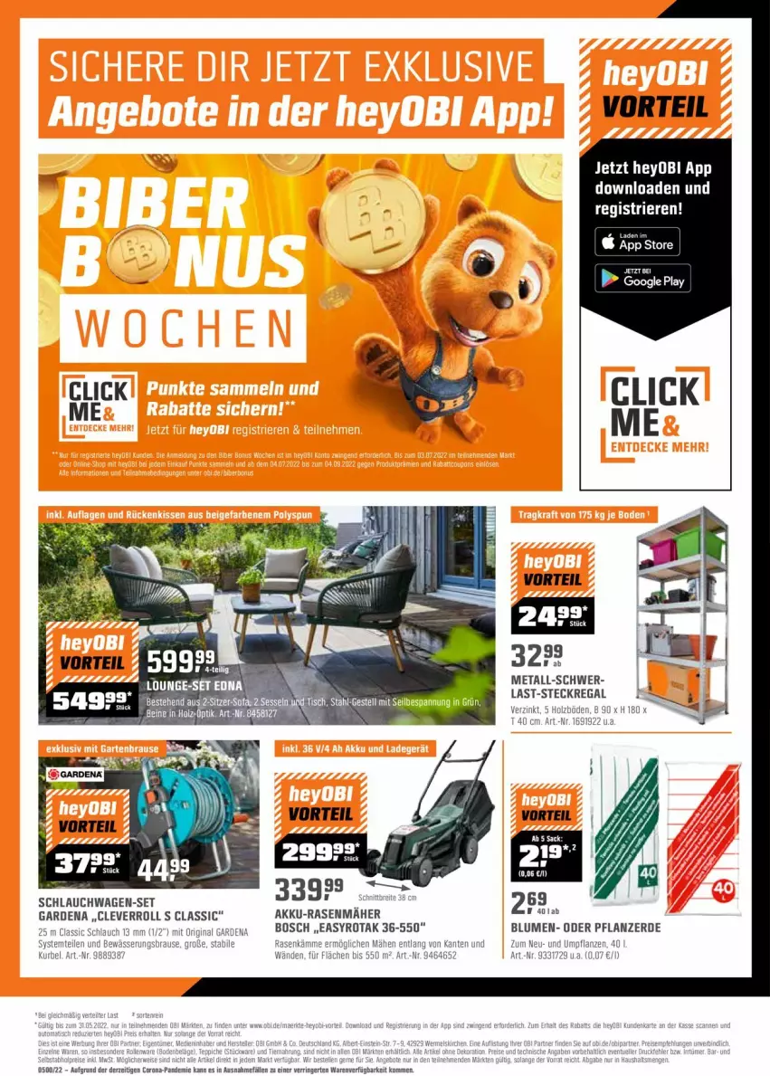 Aktueller Prospekt Obi - Prospekte - von 17.05 bis 29.05.2022 - strona 20 - produkty: akku, blume, blumen, bosch, gardena, Manta, regal, schlauch, schlauchwagen, Yo