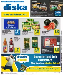 Gazetka promocyjna Diska - Prospekte - Gazetka - ważna od 06.08 do 06.08.2022 - strona 1 - produkty: aktionspreis, alkohol, angebot, angebote, bier, eis, elle, flasche, fleisch, gin, grünländer, gutschein, gutscheine, hackfleisch, hackfleisch gemischt, jacobs, jacobs krönung, kaffee, Käse, melone, oettinger, pils, radler, reis, rind, saft, schwein, Ti, wasser, wassermelone, wein, Yo, ZTE