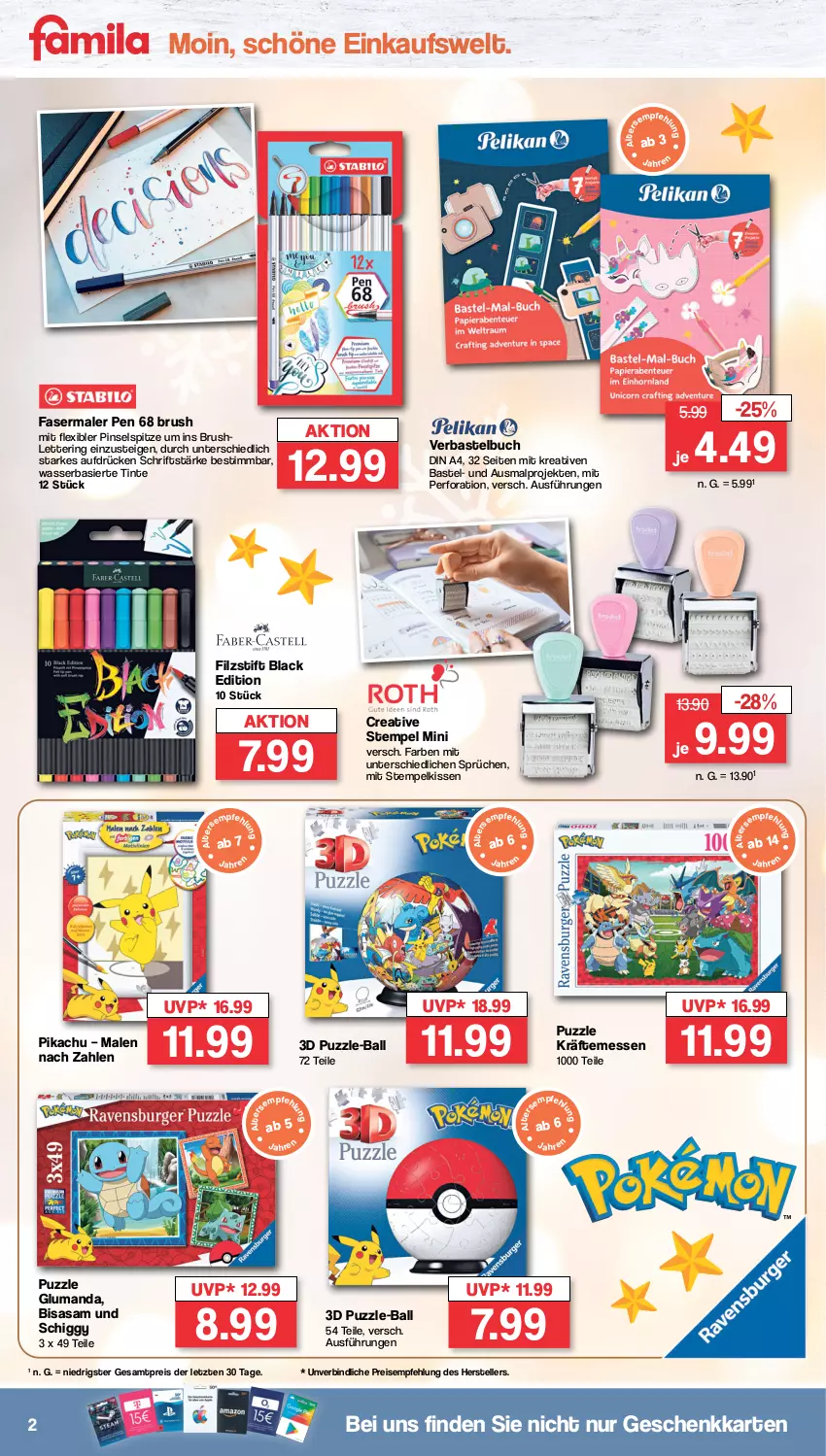 Aktueller Prospekt Famila - Prospekte - von 06.11 bis 11.11.2023 - strona 2 - produkty: alpro, ball, buch, din a4, eis, elle, fasermaler, kissen, lack, Pinsel, Puzzle, reis, ring, teller, Ti, wasser, ZTE