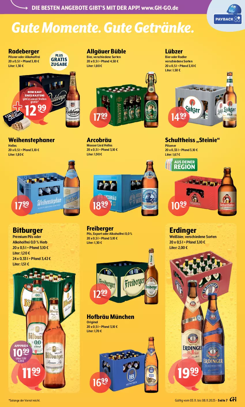 Aktueller Prospekt Getraenke Hoffmann - Prospekte - von 03.11 bis 08.11.2025 - strona 7 - produkty: alkohol, angebot, angebote, Berger, bier, bitburger, burger, eis, elle, ente, erdinger, Freiberger, getränk, getränke, gin, LG, Lübzer, oder radler, pils, pilsener, pilsner, premium pils, radeberger, radeberger pilsner, radler, reis, Schultheiss, Stollen, Ti, weihenstephan