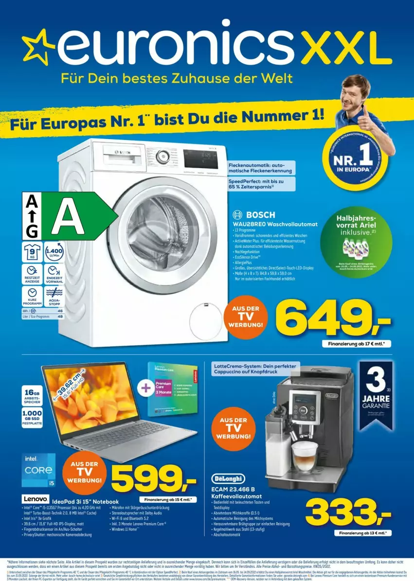 Aktueller Prospekt Euronics - Prospekte - von 31.08 bis 07.09.2022 - strona 1 - produkty: auto, bosch, gefu, LG, notebook, spee, Ti, tisch, waschvollautomat