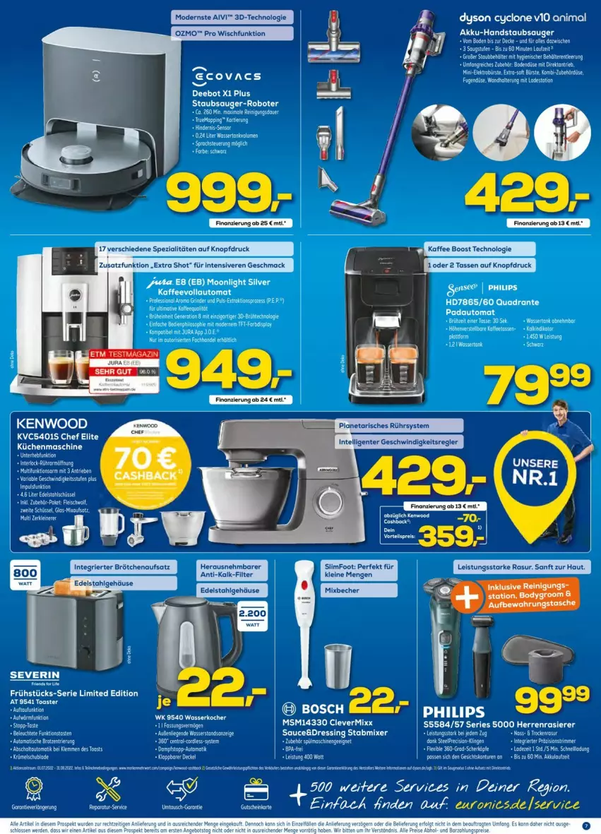 Aktueller Prospekt Euronics - Prospekte - von 31.08 bis 07.09.2022 - strona 7 - produkty: auto, bosch, brötchen, brötchenaufsatz, Dyson, edelstahl, eier, elle, kaffee, kaffeevollautomat, küche, Küchen, küchenmaschine, leine, LG, quad, rel, Schal, tasse, tee, Ti, Tiere, toast