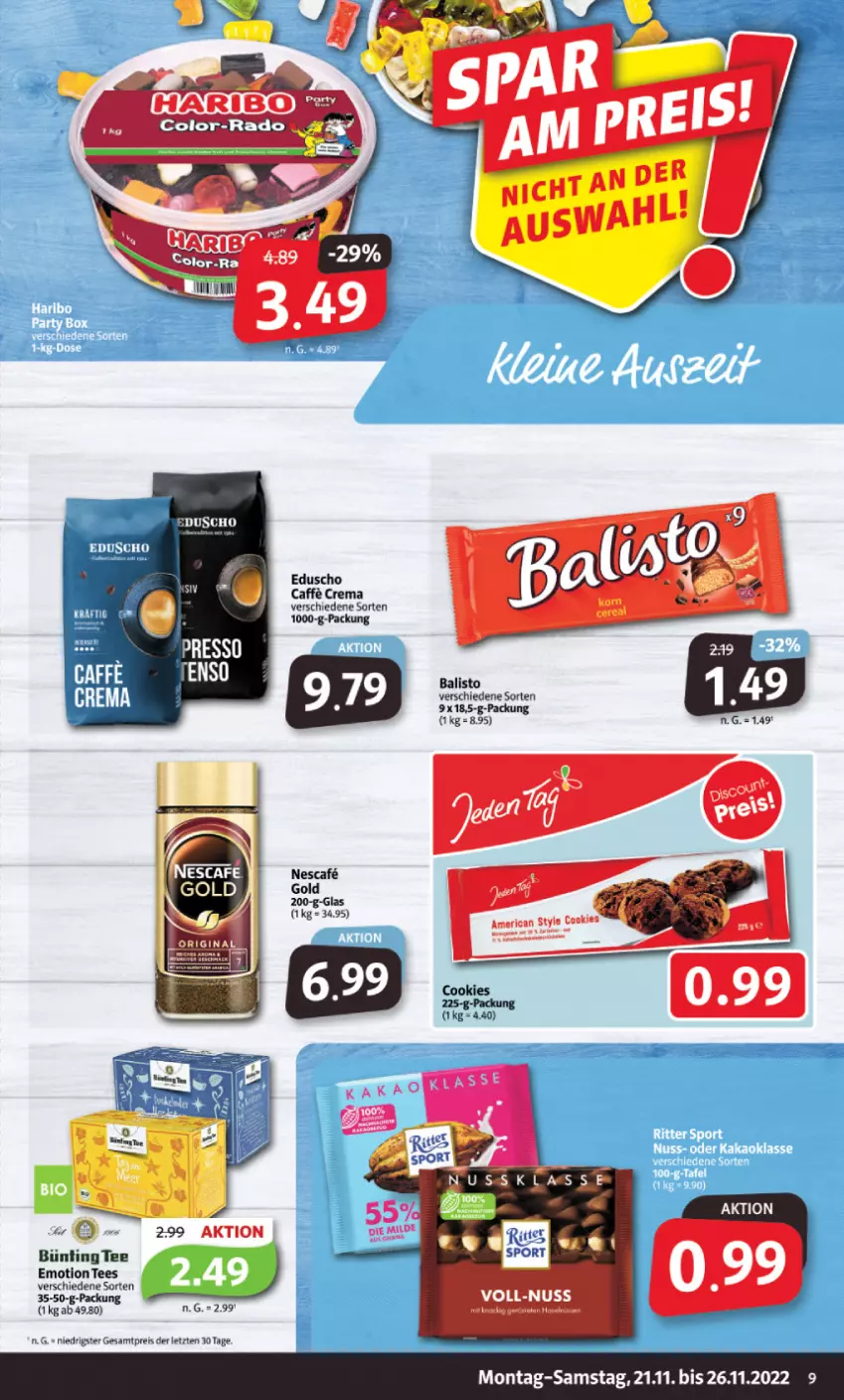 Aktueller Prospekt Markant - Prospekte - von 21.11 bis 26.11.2022 - strona 9 - produkty: balisto, bünting tee, caffe, cookie, cookies, eduscho, eis, nescafe, reis, tee, Ti, ZTE