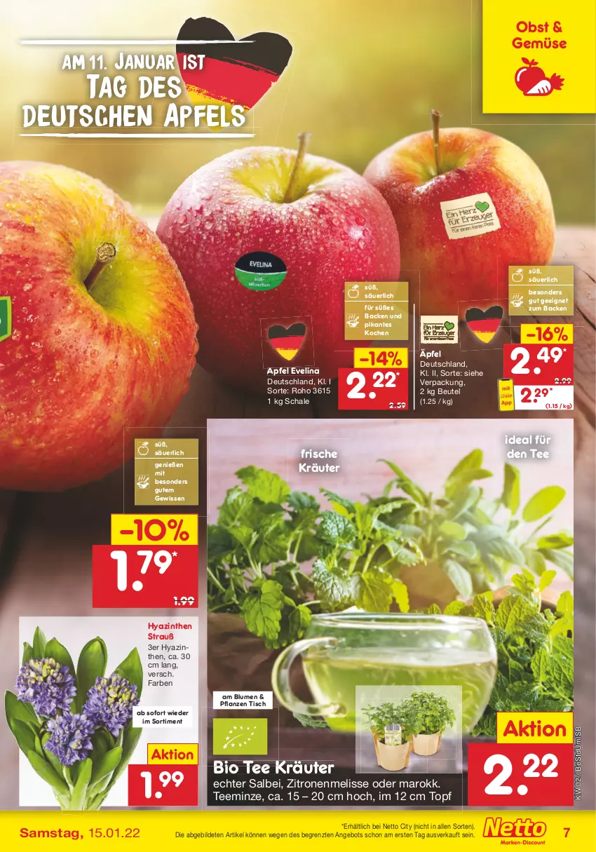 Aktueller Prospekt Netto Marken-Discount - Filial Angebote - von 10.01 bis 15.01.2022 - strona 7 - produkty: angebot, apfel, beutel, bio, blume, blumen, kräuter, minze, obst, pflanze, pflanzen, Schal, Schale, tee, Ti, tisch, topf, zitrone, zitronen, ZTE