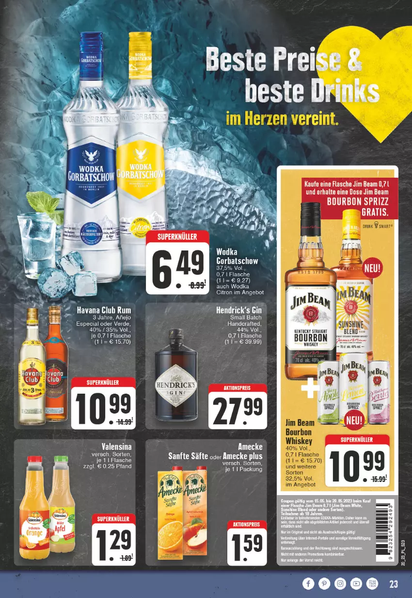 Aktueller Prospekt E Center - Angebote der Woche - von 15.05 bis 20.05.2023 - strona 23 - produkty: aktionspreis, amecke, angebot, drink, drinks, eis, erde, flasche, Gorbatschow, jim beam, reis, rum, säfte, tee, Ti, valensina, wodka