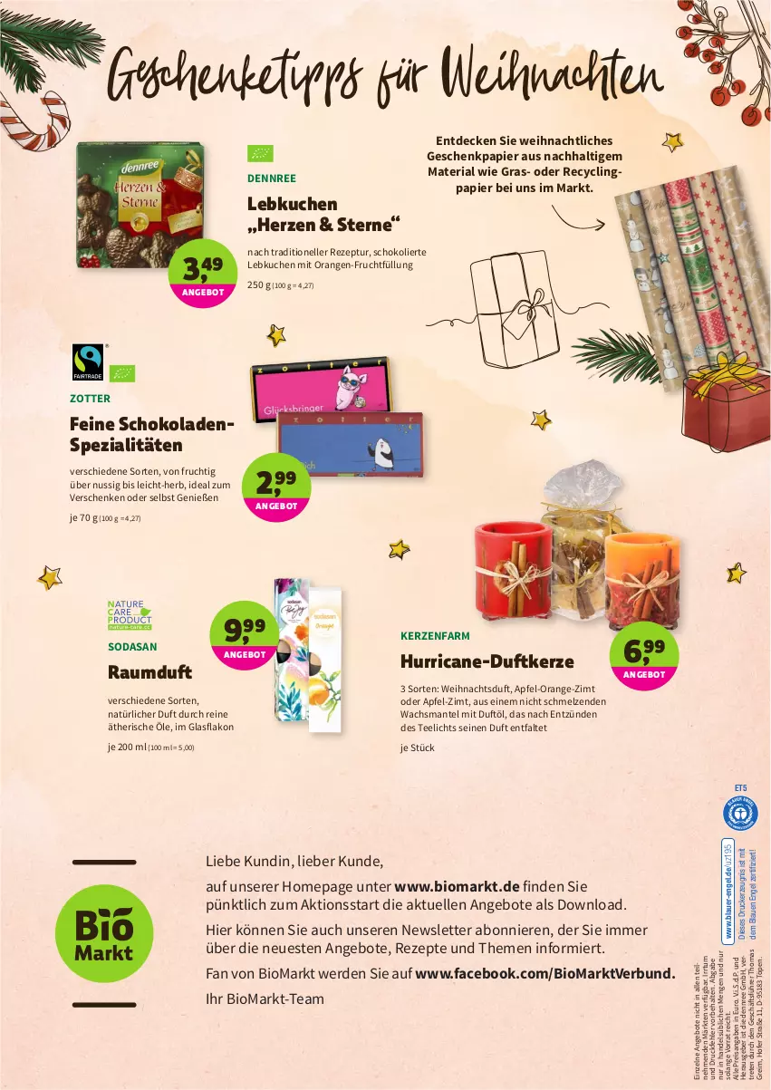 Aktueller Prospekt Denns Biomarkt - Prospekte - von 08.12 bis 18.12.2021 - strona 12 - produkty: angebot, angebote, apfel, auer, bio, Clin, decke, dennree, drucker, Duftkerze, eis, elle, Engel, erde, frucht, Geschenkpapier, kerze, kuchen, Lebkuchen, Mantel, nuss, Omep, orange, orangen, papier, Raumduft, reis, rezept, rezepte, Ria, schoko, schokolade, schokoladen, Soda, Spezi, tee, Teelicht, Ti, weihnachten, zott