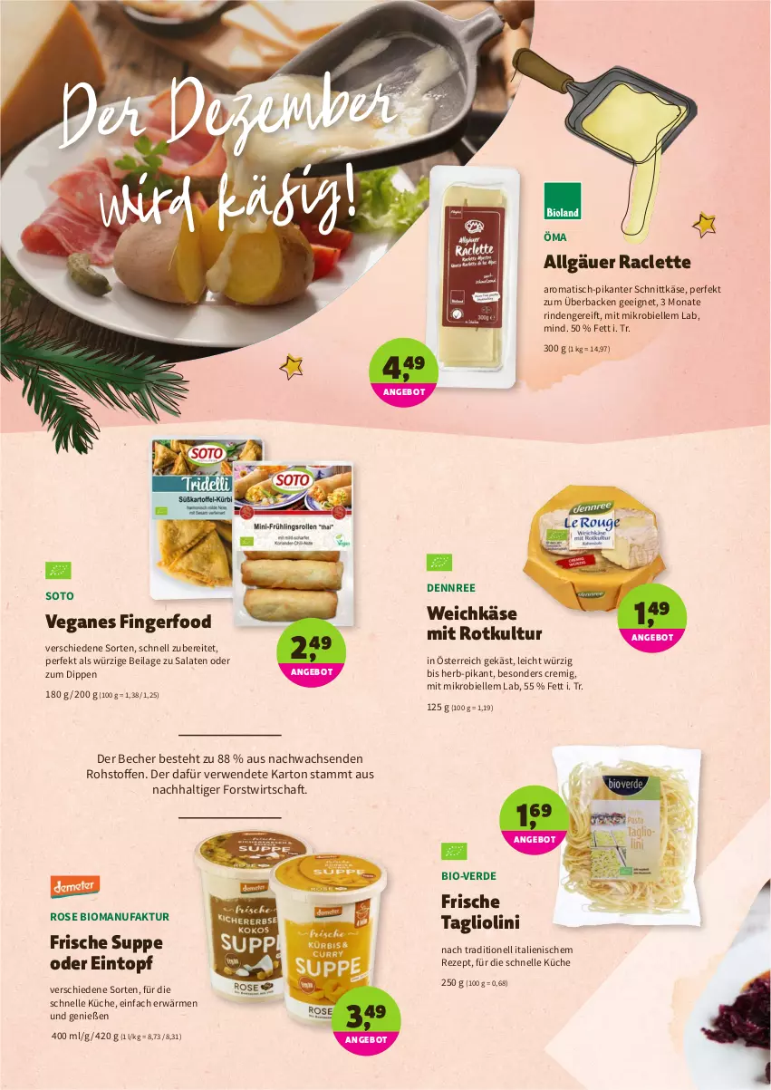 Aktueller Prospekt Denns Biomarkt - Prospekte - von 08.12 bis 18.12.2021 - strona 6 - produkty: angebot, Becher, bio, dennree, dip, eintopf, elle, erde, Faktu, ilag, Käse, küche, LG, rezept, rind, rwe, salat, salate, schnittkäse, suppe, Tagliolini, Ti, tisch, topf, weichkäse