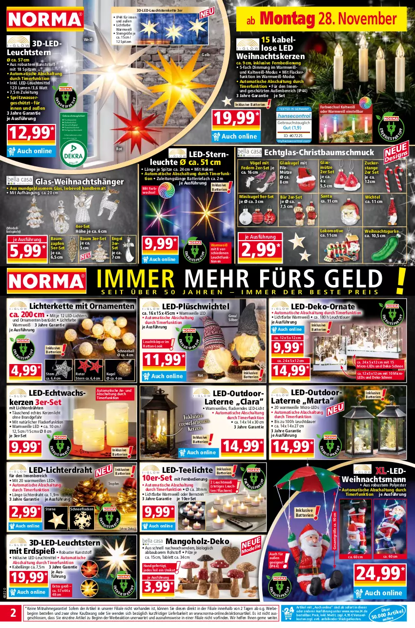 Aktueller Prospekt Norma - Norma - von 28.11 bis 05.12.2022 - strona 2 - produkty: Abba, auer, auto, ball, batterie, batterien, Bau, Baumschmuck, Bebe, bio, creme, dell, Draht, Echtwachskerzen, eis, elle, Engel, ente, fernbedienung, gin, Glaskugel, gurke, Holz, kerze, Kette, Kugel, lack, Lacke, laterne, led-licht, leds, Leuchte, leuchtmittel, lichterkette, mango, mit fernbedienung, Mode, Mütze, ndk, pilze, Plüsch, reis, Schal, Schmuck, Spiele, tablet, tablett, tee, Teelicht, teelichte, Ti, timer, tisch, wasser, Weihnachtskerzen, Wichtel, ZTE, zucker