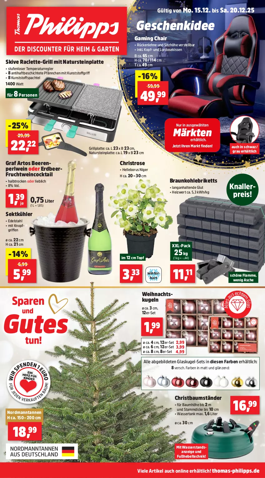 Aktueller Prospekt Thomas Philipps - von 15.12 bis 20.12.2025 - strona 1 - produkty: Bau, beere, beeren, braun, briketts, cocktail, edelstahl, eis, elle, frucht, Glaskugel, grill, grillplatte, kissen, knallerpreis, Kugel, lamm, latte, natur, naturstein, reis, rückenlehne, sekt, Sitzhöhe, spachtel, Ti, topf, wasser, wassertank, Weihnachtskugeln, wein