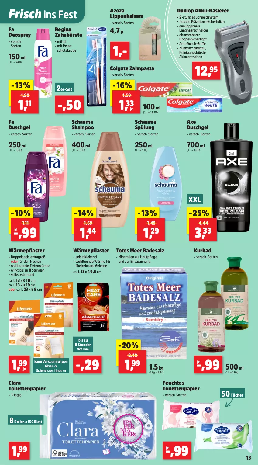 Aktueller Prospekt Thomas Philipps - von 15.12 bis 20.12.2025 - strona 17 - produkty: akku, axe, axe duschgel, Bad, balsam, bürste, colgate, deo, dunlop, duschgel, eis, fa duschgel, gin, haarschneider, Hautpflege, LG, Lippenbalsam, papier, pasta, pflaster, rasierer, Reinigung, reinigungsbürste, reis, salz, schauma, schauma shampoo, shampoo, spülung, Ti, toilettenpapier, tücher, zahnbürste, zahnpasta, ZTE