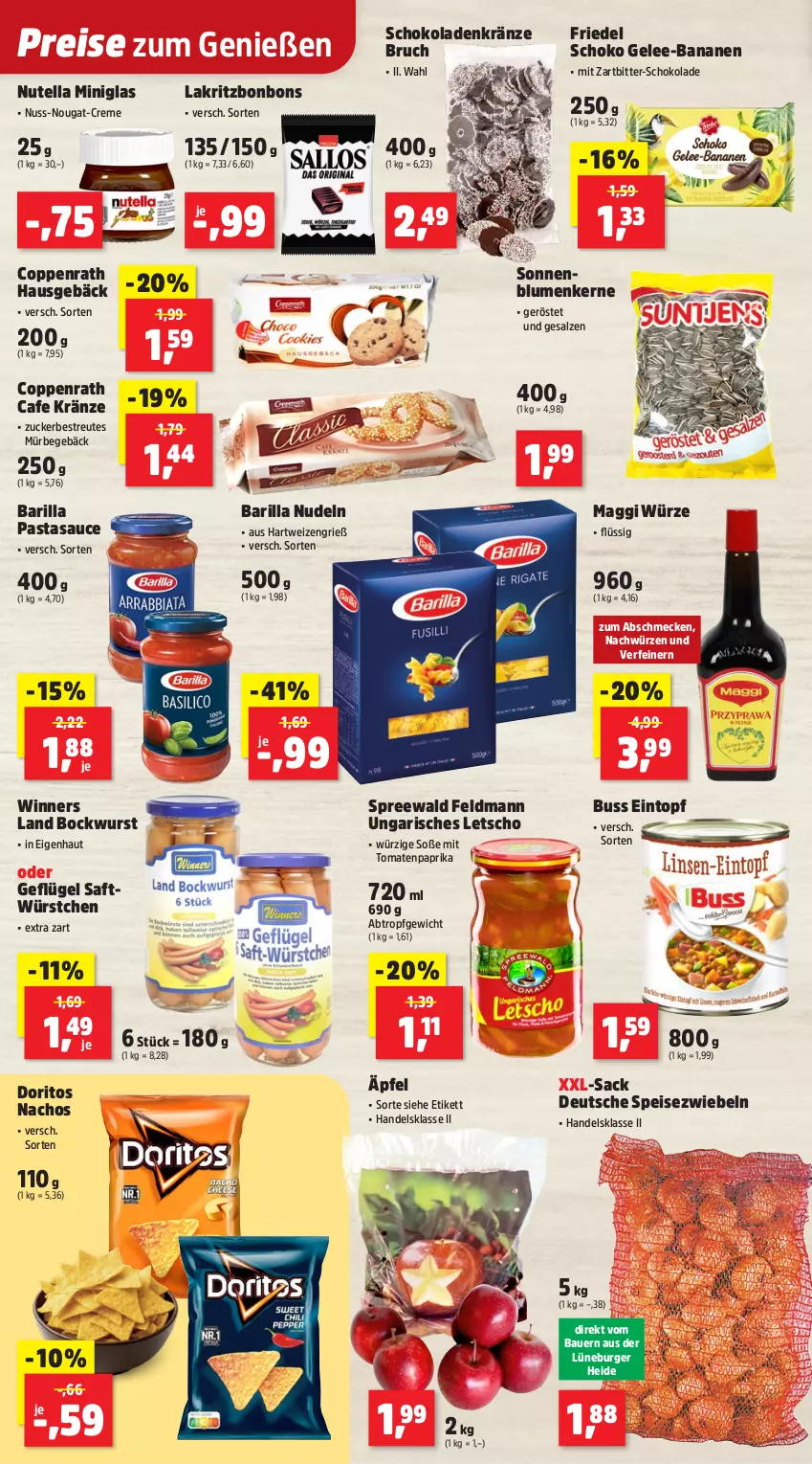 Aktueller Prospekt Thomas Philipps - von 15.12 bis 20.12.2025 - strona 18 - produkty: auer, banane, bananen, barilla, Bau, Bauer, blume, blumen, bockwurst, bonbons, burger, coppenrath, creme, Doritos, eintopf, eis, Geflügel, gelee, hartweizen, Lakritz, Letscho, maggi, maggi würze, nacho, Nachos, nudel, nudeln, nuss, nuss-nougat-creme, nutella, paprika, pasta, reis, sac, saft, salz, sauce, schoko, schokolade, schokoladen, Soße, Speisezwiebeln, Ti, tomate, tomaten, topf, wurst, würstchen, zucker, zwiebel, zwiebeln