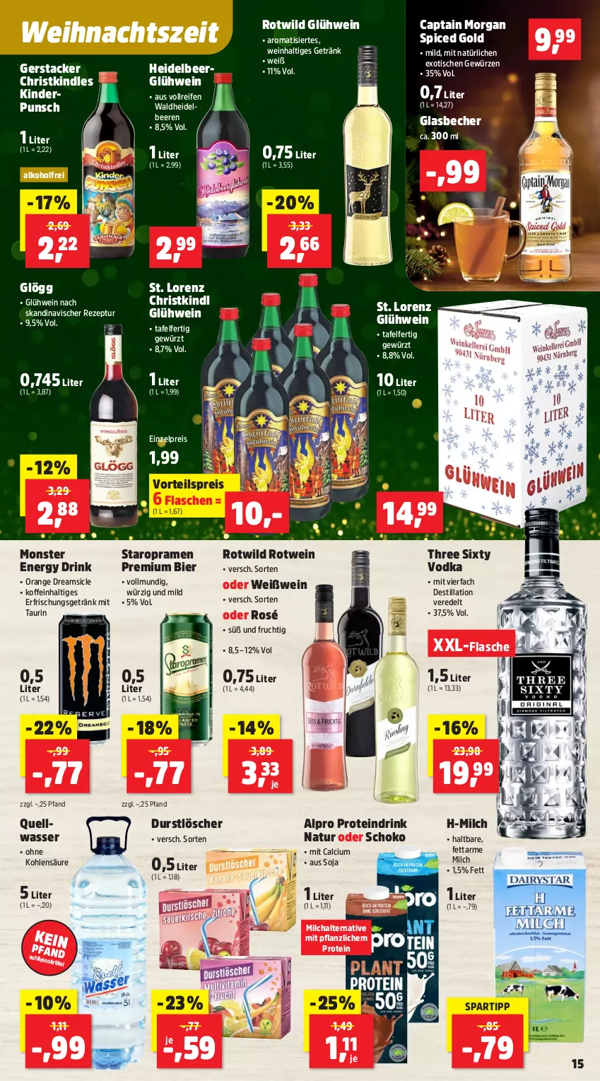 Aktueller Prospekt Thomas Philipps - von 15.12 bis 20.12.2025 - strona 19 - produkty: alkohol, alpro, Becher, beere, beeren, bier, Calcium, Cap, captain morgan, drink, durstlöscher, eis, energy drink, erfrischungsgetränk, flasche, frucht, getränk, gewürz, Glühwein, Kinder, Kindle, lorenz, milch, monster, Monster Energy, natur, orange, Proteindrink, reifen, reis, rezept, rotwein, schoko, soja, spartipp, Staropramen, Three Sixty, Ti, tisch, vodka, vorteilspreis, wasser, wein, Weißwein, Wild