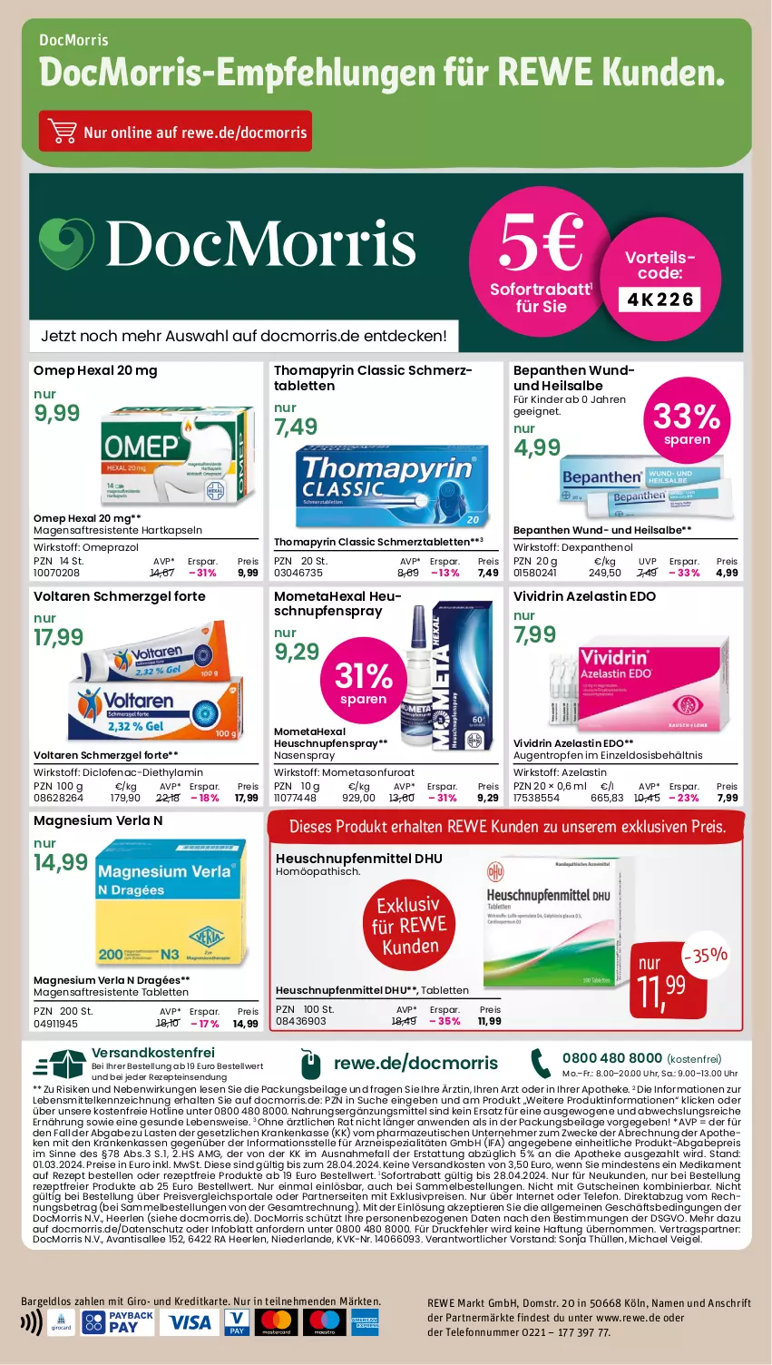 Aktueller Prospekt Rewe - Prospekte - von 15.04 bis 20.04.2024 - strona 18 - produkty: Apotheke, asti, Avanti, Bepanthen, decke, Diclofenac, eier, eis, elle, ente, gutschein, gutscheine, Heu, Heuschnupfenmittel, ilag, K2, Kinder, lebensmittel, LG, magnesium, Nasenspray, ndk, Ofen, Omep, Omeprazol, Panthenol, reis, rezept, rezepte, saft, sofortrabatt, Spezi, Sport, tablet, tablett, Tablette, telefon, Thomapyrin, Ti, Tiere, tisch, uhr, versandkostenfrei, Vividrin, weck