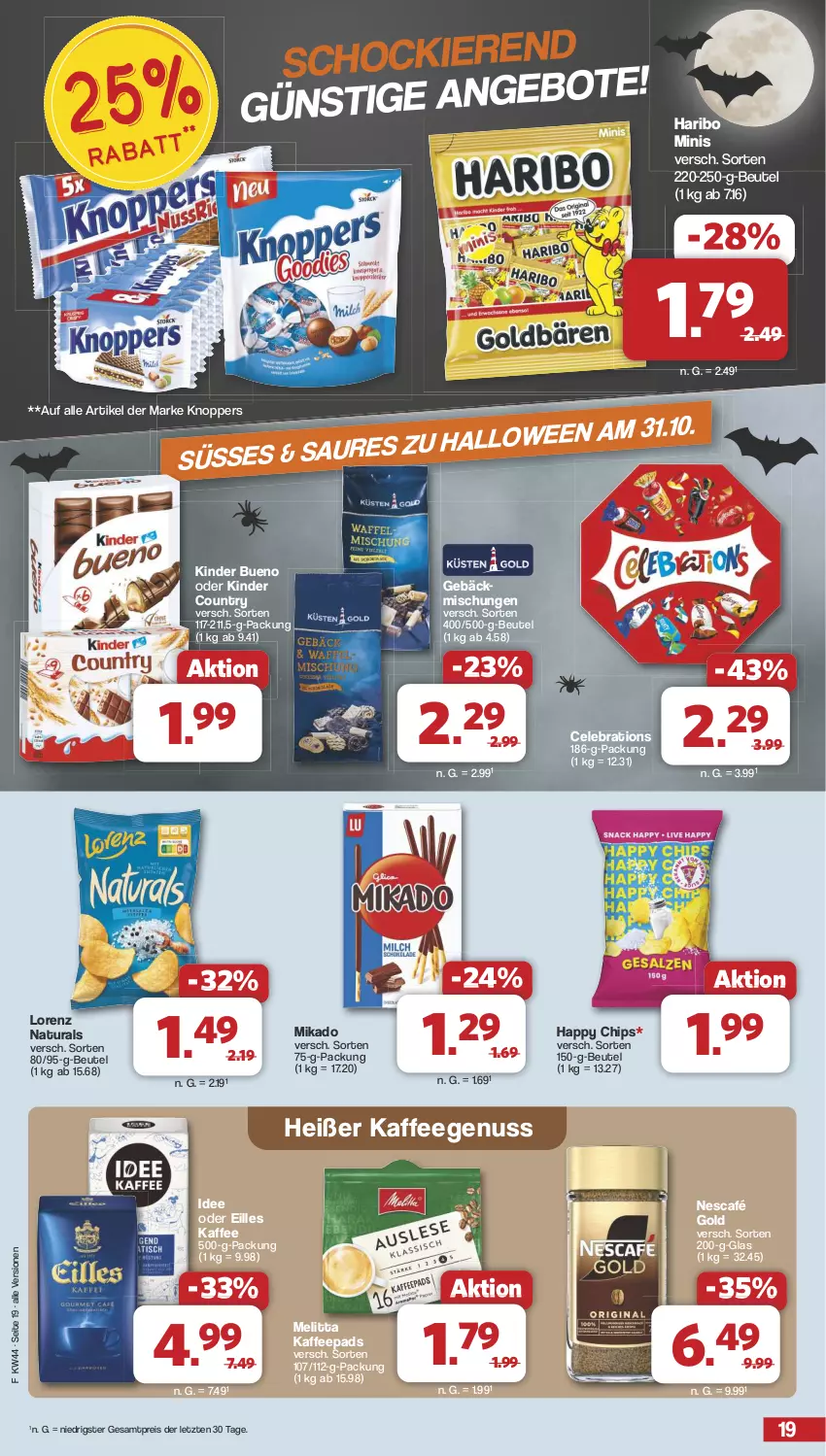 Aktueller Prospekt Famila - Prospekte - von 28.10 bis 02.11.2024 - strona 19 - produkty: beutel, chips, eis, gebäckmischung, haribo, kaffee, kaffeegenuss, kaffeepads, Kinder, kinder bueno, kinder country, knoppers, lorenz, melitta, mikado, natur, natura, Nescafé, nescafé gold, nuss, reis, Ti, ZTE