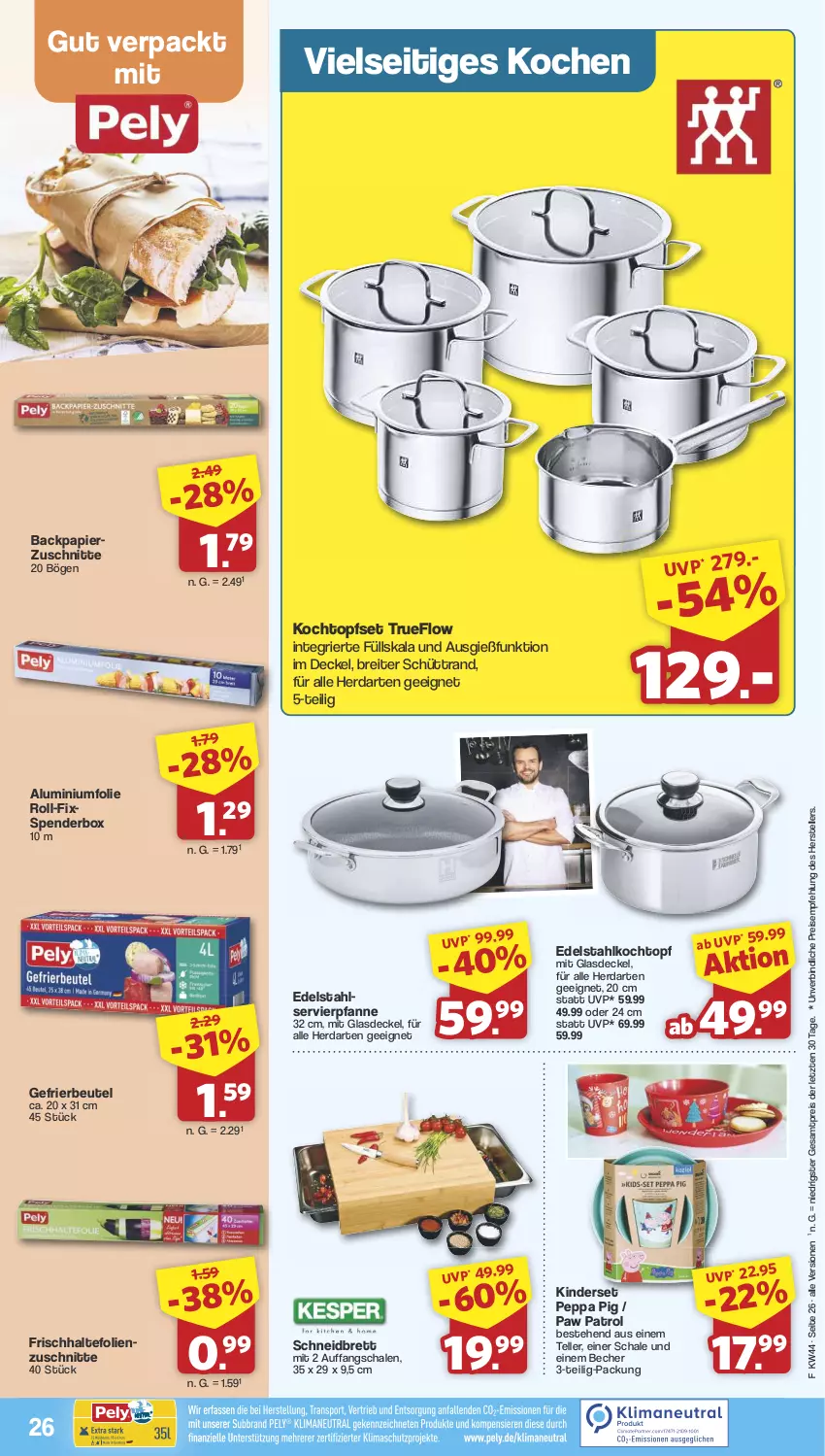 Aktueller Prospekt Famila - Prospekte - von 28.10 bis 02.11.2024 - strona 26 - produkty: Aluminiumfolie, Becher, beutel, Brei, decke, Deckel, edelstahl, eis, elle, frischhaltefolie, gefrierbeutel, Glasdeckel, herdarten, Kinder, Kochtopf, papier, Paw Patrol, Peppa Pig, pfanne, reis, Schal, Schale, teller, Ti, topf, Topfset, ZTE