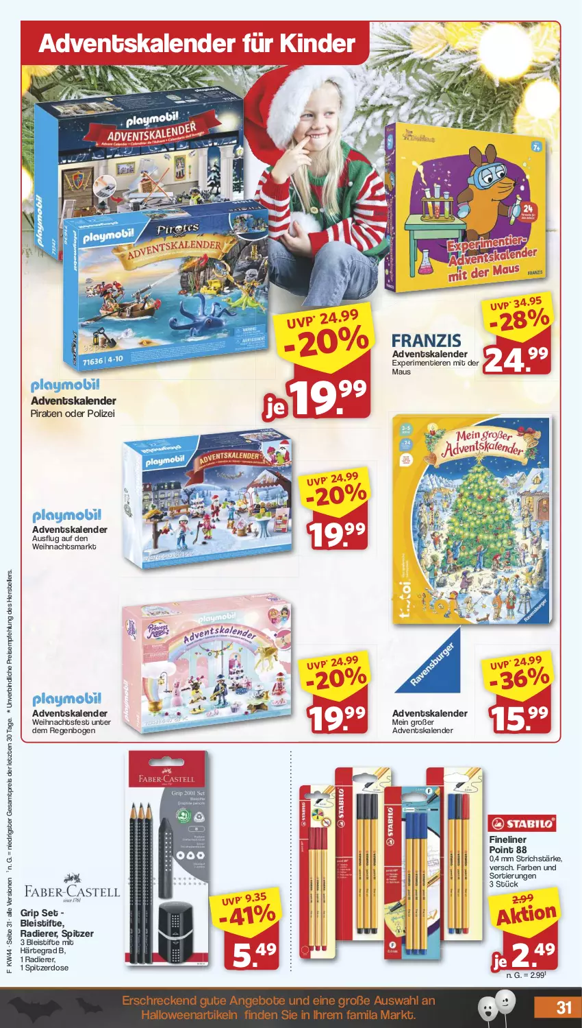 Aktueller Prospekt Famila - Prospekte - von 28.10 bis 02.11.2024 - strona 31 - produkty: Adventskalender, angebot, angebote, Bleistift, bleistifte, eis, elle, Fineliner, Kinder, Maus, reis, stifte, teller, Ti, Tiere, ZTE