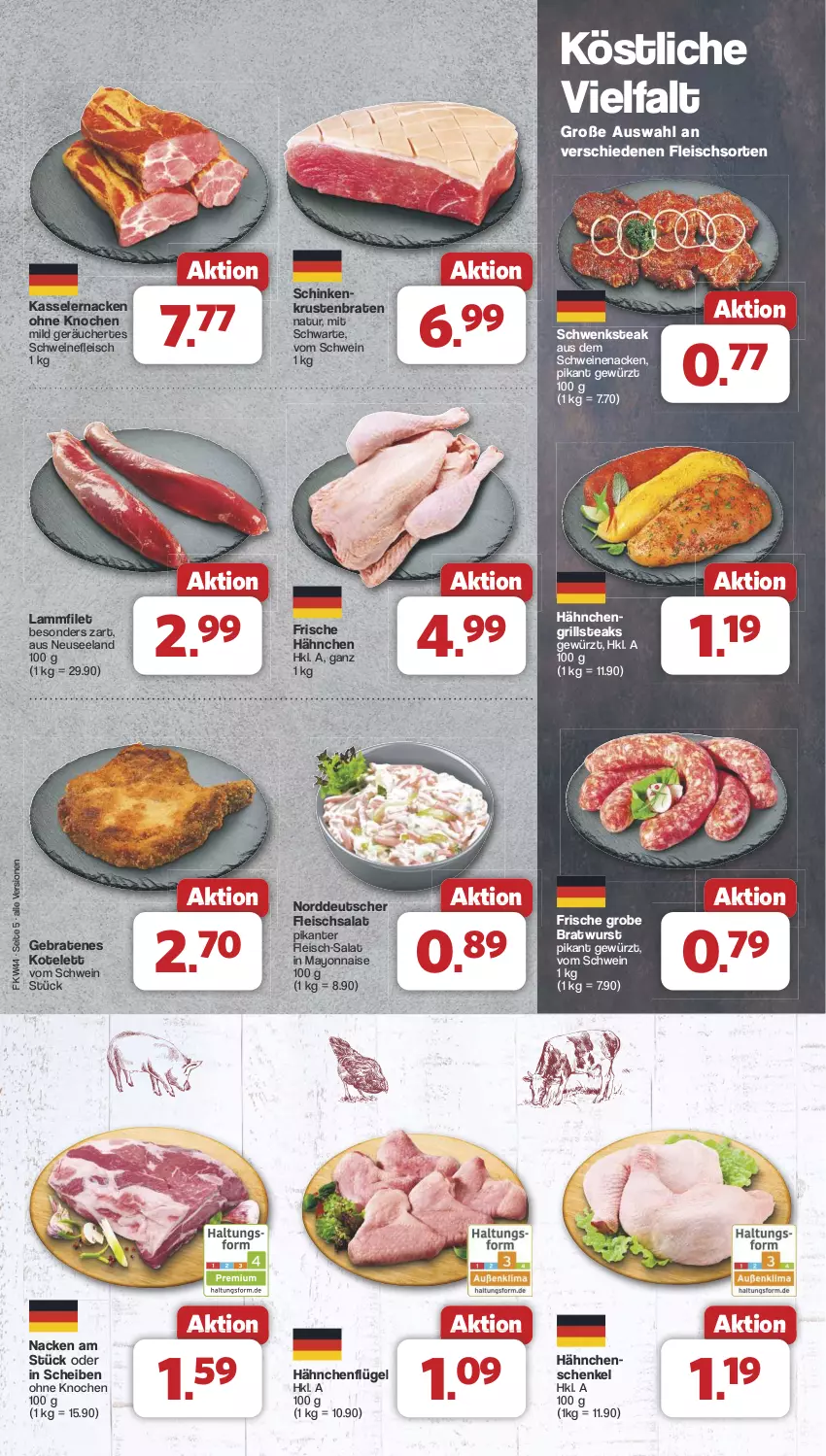 Aktueller Prospekt Famila - Prospekte - von 28.10 bis 02.11.2024 - strona 5 - produkty: braten, bratwurst, eis, Elan, filet, fleisch, fleischsalat, Frische Hähnchen, gewürz, grill, grobe bratwurst, hähnchenflügel, henkel, kasseler, kotelett, krustenbraten, lamm, mayonnaise, natur, salat, schenkel, schinken, schwein, schweine, schweinefleisch, schweinenacken, steak, steaks, Ti, wein, weine, wurst, Yo