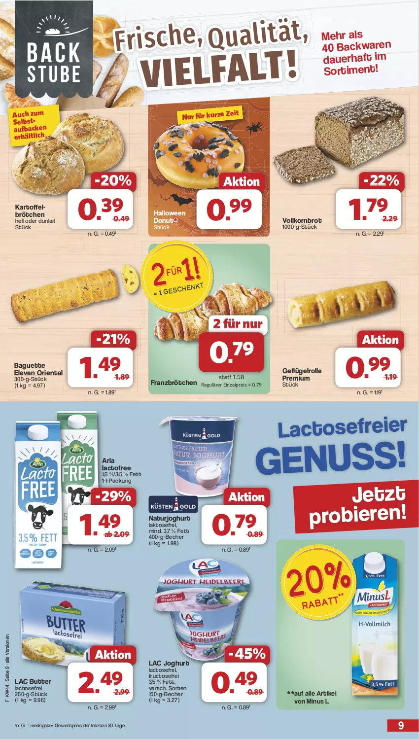 Aktueller Prospekt Famila - Prospekte - von 28.10 bis 02.11.2024 - strona 9 - produkty: arla, auer, backwaren, baguette, Becher, bier, Biere, brot, brötchen, butter, Donut, eier, eis, Geflügel, joghur, joghurt, kartoffel, korn, Kornbrot, natur, naturjoghurt, nuss, reis, Ti, vollkornbrot, ZTE