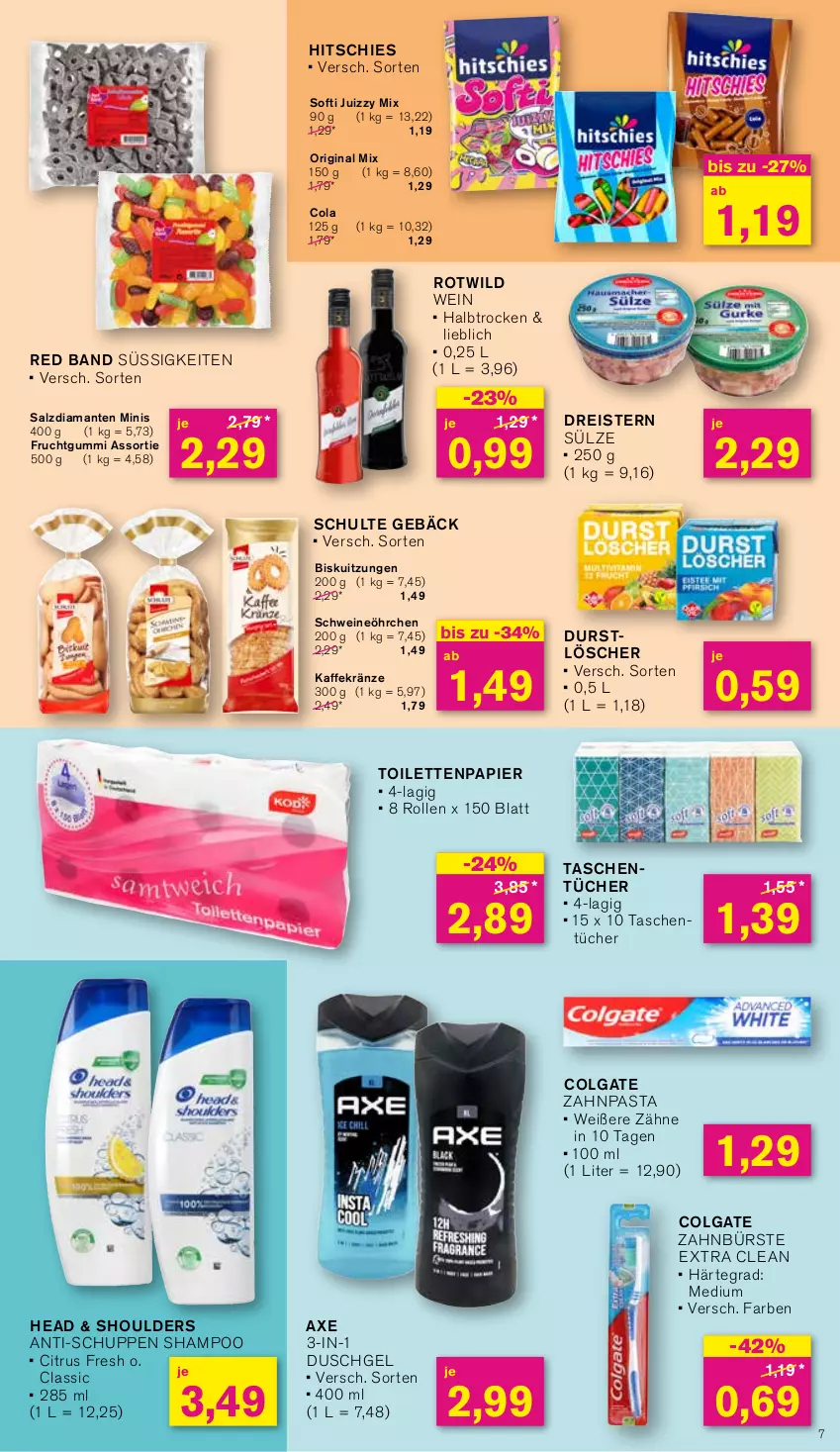 Aktueller Prospekt Kodi - Prospekte - von 18.03 bis 23.03.2024 - strona 7 - produkty: axe, bürste, citrus, cola, colgate, dreistern, durstlöscher, duschgel, eis, frucht, fruchtgummi, gin, LG, papier, pasta, reis, salz, schwein, schweine, shampoo, Tasche, taschen, taschentücher, Ti, toilettenpapier, tücher, wein, weine, Wild, zahnbürste, zahnpasta