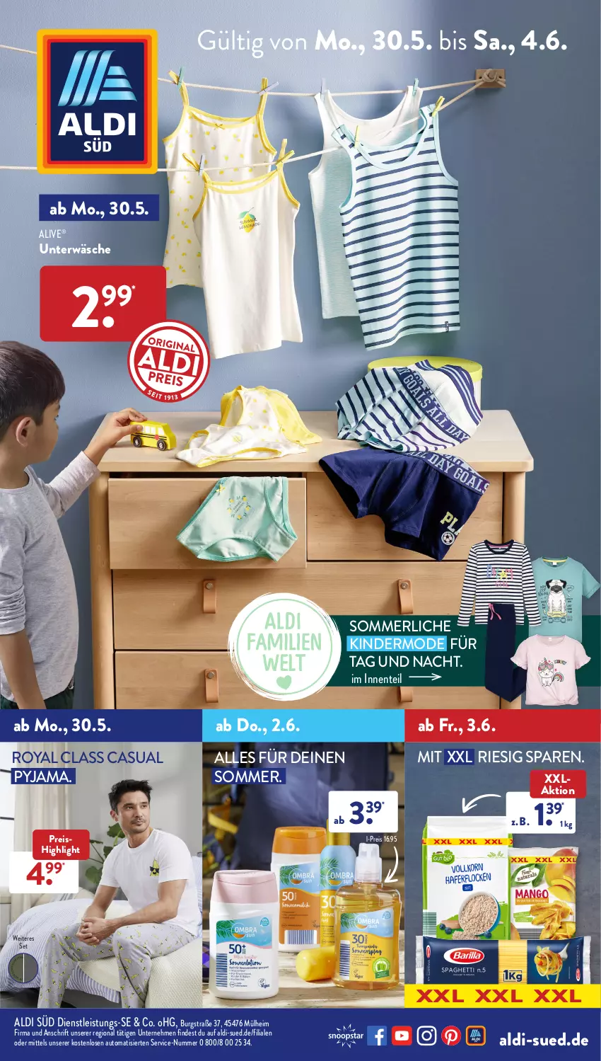 Aktueller Prospekt AldiSud - ALDI Aktuell - von 30.05 bis 04.06.2022 - strona 1 - produkty: aldi, auto, eis, ente, Kinder, merl, Mode, Pyjama, reis, Ti, Unterwäsche