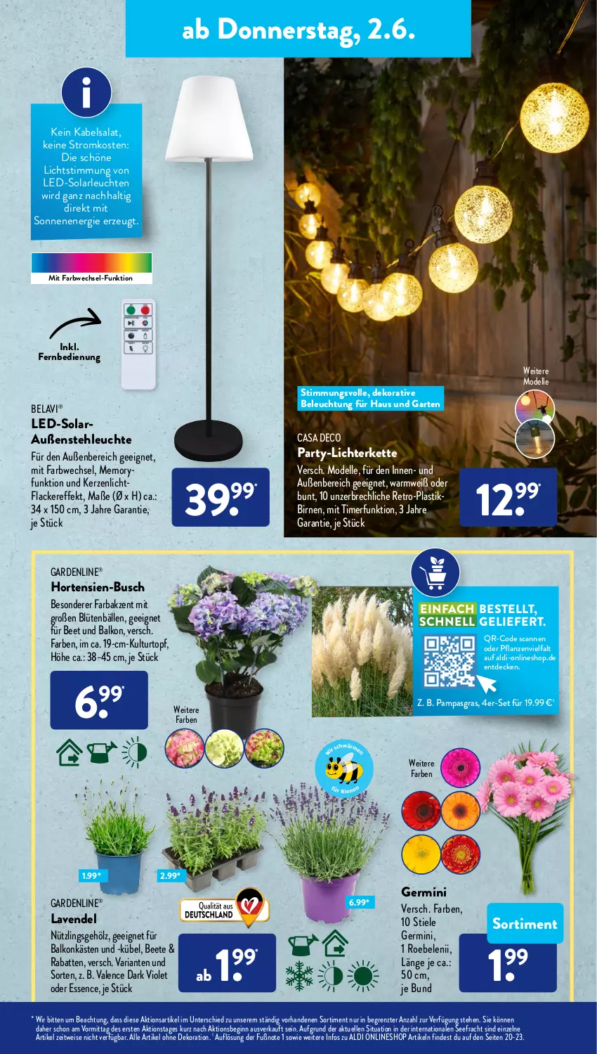 Aktueller Prospekt AldiSud - ALDI Aktuell - von 30.05 bis 04.06.2022 - strona 21 - produkty: aldi, alle artikel ohne dekoration, asti, beleuchtung, Birnen, Blüte, casa deco, decke, dekoration, dell, eis, elle, fernbedienung, gardenline®, Garten, Germ, gin, hortensie, hortensien, kerze, Kette, kulturtopf, lack, Lacke, lavendel, led-solarleuchte, Leuchte, leuchten, lichterkette, Mode, pflanze, pflanzen, Ria, salat, solarleuchte, stehleuchte, Ti, timer, topf, ZTE