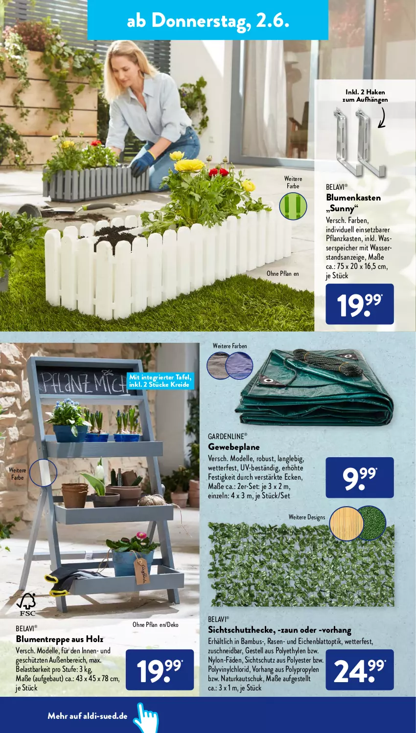 Aktueller Prospekt AldiSud - ALDI Aktuell - von 30.05 bis 04.06.2022 - strona 22 - produkty: aldi, bambus, Bau, blume, blumen, Blumentreppe, dell, elle, gardenline®, Gewebeplane, Holz, Kreide, Mode, natur, Pflanzkasten, rasen, Ti, wasser, ZTE