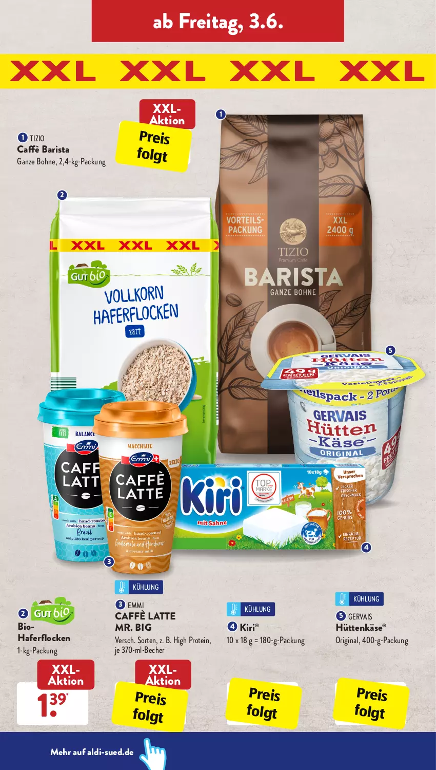 Aktueller Prospekt AldiSud - ALDI Aktuell - von 30.05 bis 04.06.2022 - strona 24 - produkty: aldi, Becher, bio, bohne, caffè latte, eis, emmi, gervais, gin, hafer, haferflocken, Käse, kiri, latte, LG, reis, Ti