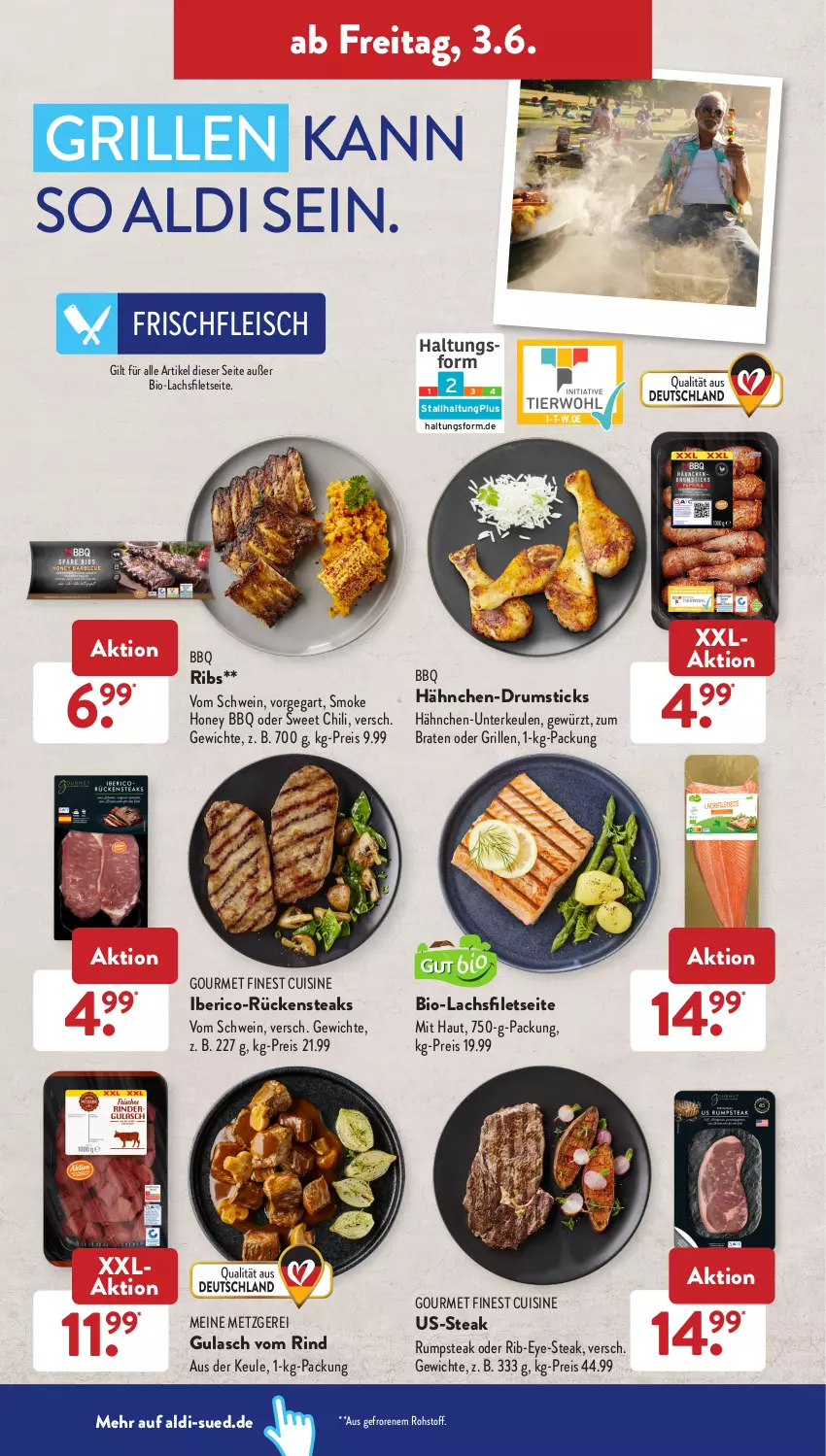 Aktueller Prospekt AldiSud - ALDI Aktuell - von 30.05 bis 04.06.2022 - strona 30 - produkty: aldi, bio, braten, chili, eis, filet, filets, fleisch, gewürz, grill, gulasch, Hähnchen-Unterkeulen, lachs, lachsfilet, lachsfilets, reis, rind, Rückensteak, rückensteaks, rum, rumpsteak, schwein, steak, steaks, Ti, wein