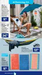 Gazetka promocyjna AldiSud - ALDI Aktuell - Gazetka - ważna od 04.06 do 04.06.2022 - strona 20 - produkty: aldi, Bau, baumwolle, decke, hängematte, Holz, kissen, Liege, sonnenliege, sonnenschirm, Sport, strandlaken, Tasche, Ti, wolle