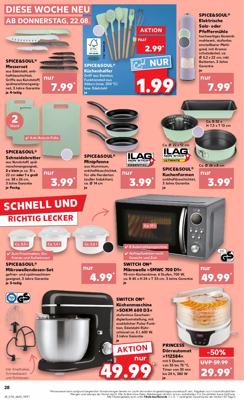 Aktueller Prospekt Kaufland - Prospekt - von 22.08 bis 28.08.2024 - strona 28 - produkty: angebot, angebote, auto, bambus, batterie, batterien, decke, Deckel, edelstahl, eis, elle, herdarten, küche, Küchen, kuchen, Küchenhelfer, küchenmaschine, Küchentimer, LG, messer, Messerset, mikrowelle, pfanne, pfeffer, Pfeffermühle, reis, Rührschüssel, salz, Schneebesen, schneidebrett, schüssel, spülmaschinen, Ti, timer, ZTE