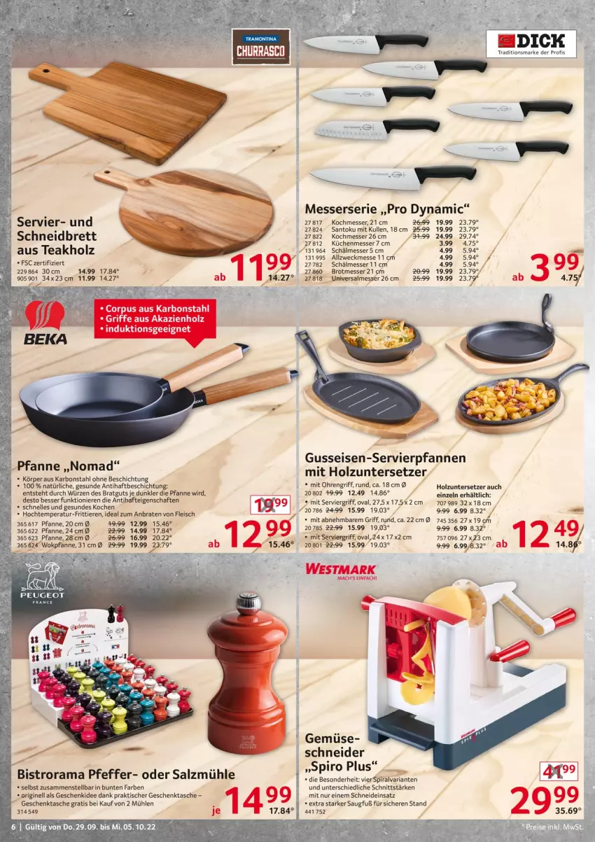 Aktueller Prospekt Selgros - Nonfood - von 29.09 bis 05.10.2022 - strona 6 - produkty: braten, brot, eis, elle, fleisch, Geschenktasche, gin, Holz, küche, Küchen, mac, messer, pfanne, pfannen, pfeffer, rama, Ria, rum, salz, Salzmühle, Tasche, Ti, Tiere, tisch, Untersetzer, weck, wok