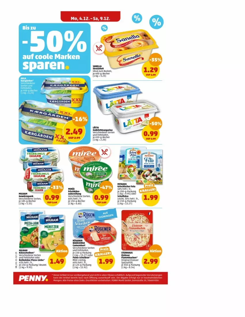 Aktueller Prospekt Penny - Prospekte - von 04.12 bis 09.12.2023 - strona 13 - produkty: Becher, beutel, camembert, gewürz, gewürzquark, halbfettmargarine, Käse, käsescheiben, margarine, milram, quark, Ti