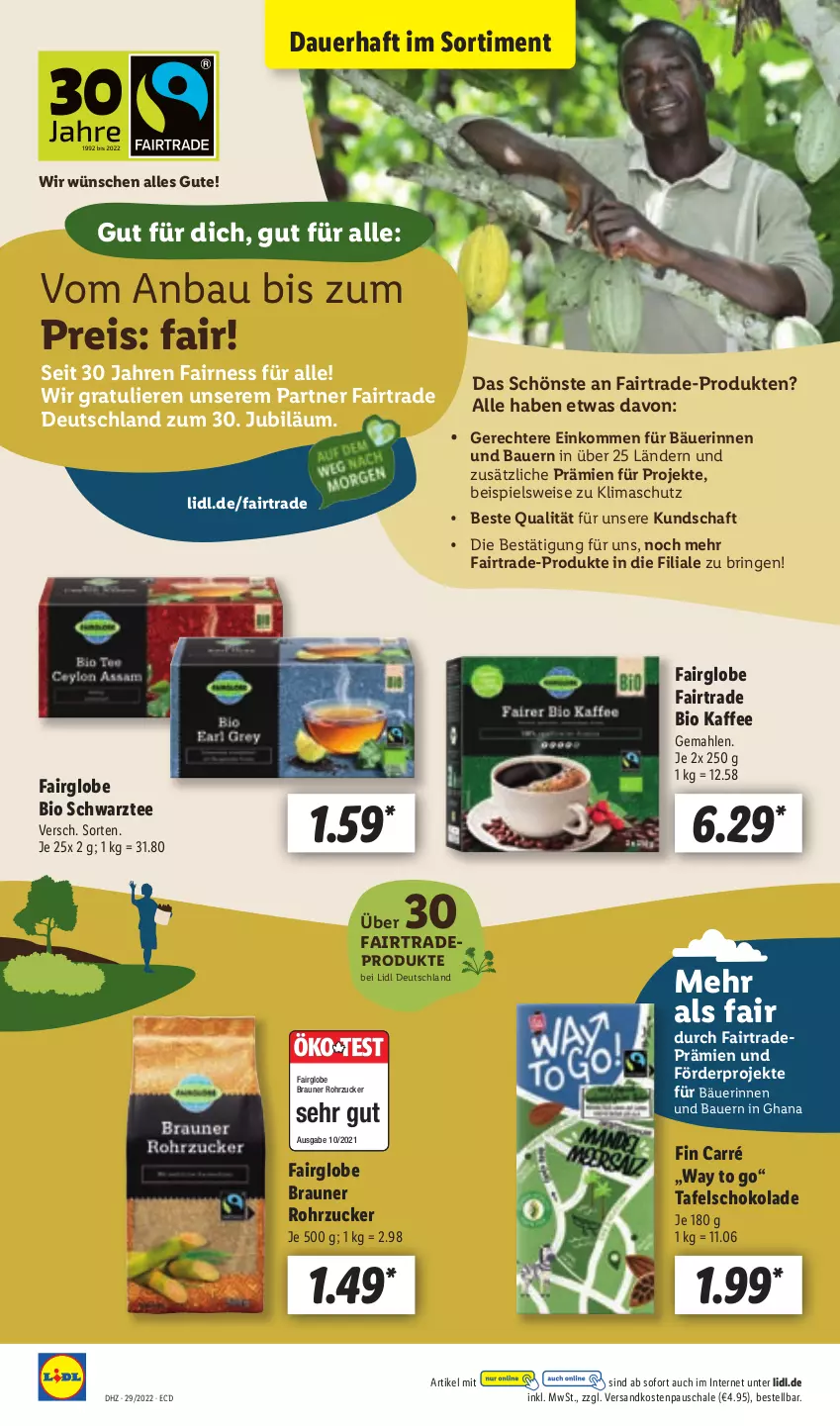 Aktueller Prospekt Lidl - Aktionsprospekt - von 18.07 bis 23.07.2022 - strona 25 - produkty: auer, Bau, Bauer, bio, braun, eis, kaffee, ndk, reis, ring, rohrzucker, Schal, Schale, schoko, schokolade, tafelschokolade, tee, Ti, ZTE, zucker