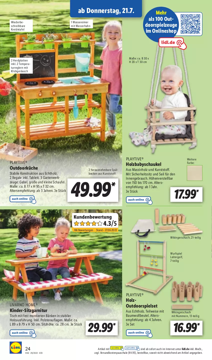 Aktueller Prospekt Lidl - Aktionsprospekt - von 18.07 bis 23.07.2022 - strona 28 - produkty: Bau, beutel, eimer, eis, gabel, garnitur, Garten, Holz, Kinder, Kreide, küche, latte, leine, massivholz, ndk, Rauch, regal, Schal, Schale, Schaukel, Sitzhöhe, spielzeug, tablet, tablett, Ti, tisch, wasser, werkzeug, werkzeuge