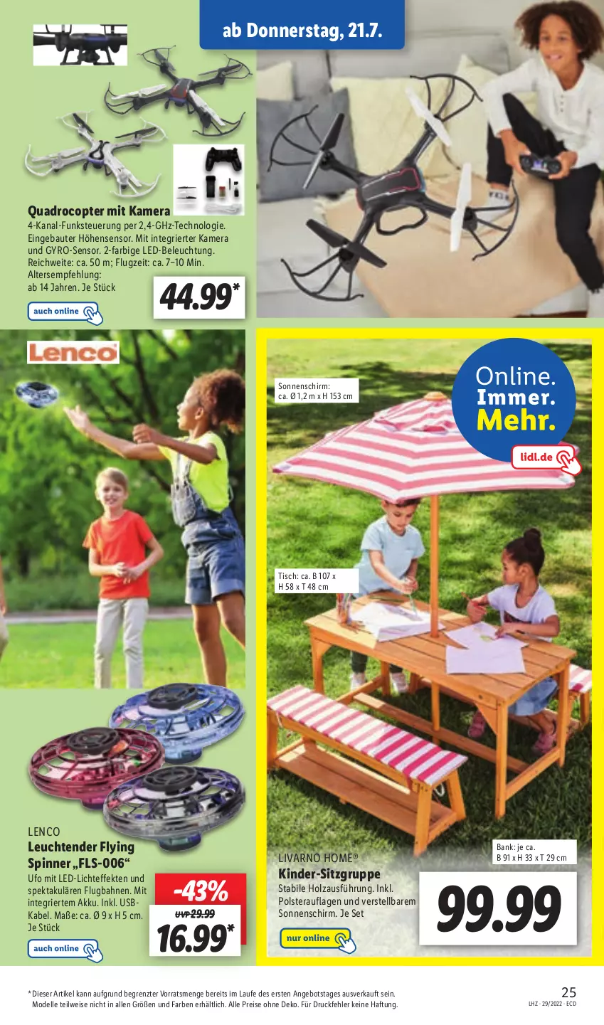 Aktueller Prospekt Lidl - Aktionsprospekt - von 18.07 bis 23.07.2022 - strona 29 - produkty: akku, angebot, Bank, Bau, beleuchtung, dell, eis, elle, Holz, kamera, Kinder, led-beleuchtung, led-licht, lenco, Leuchte, leuchten, Mode, quad, Quadro, Quadrocopter, reis, sonnenschirm, tender, Ti, tisch, usb, ZTE