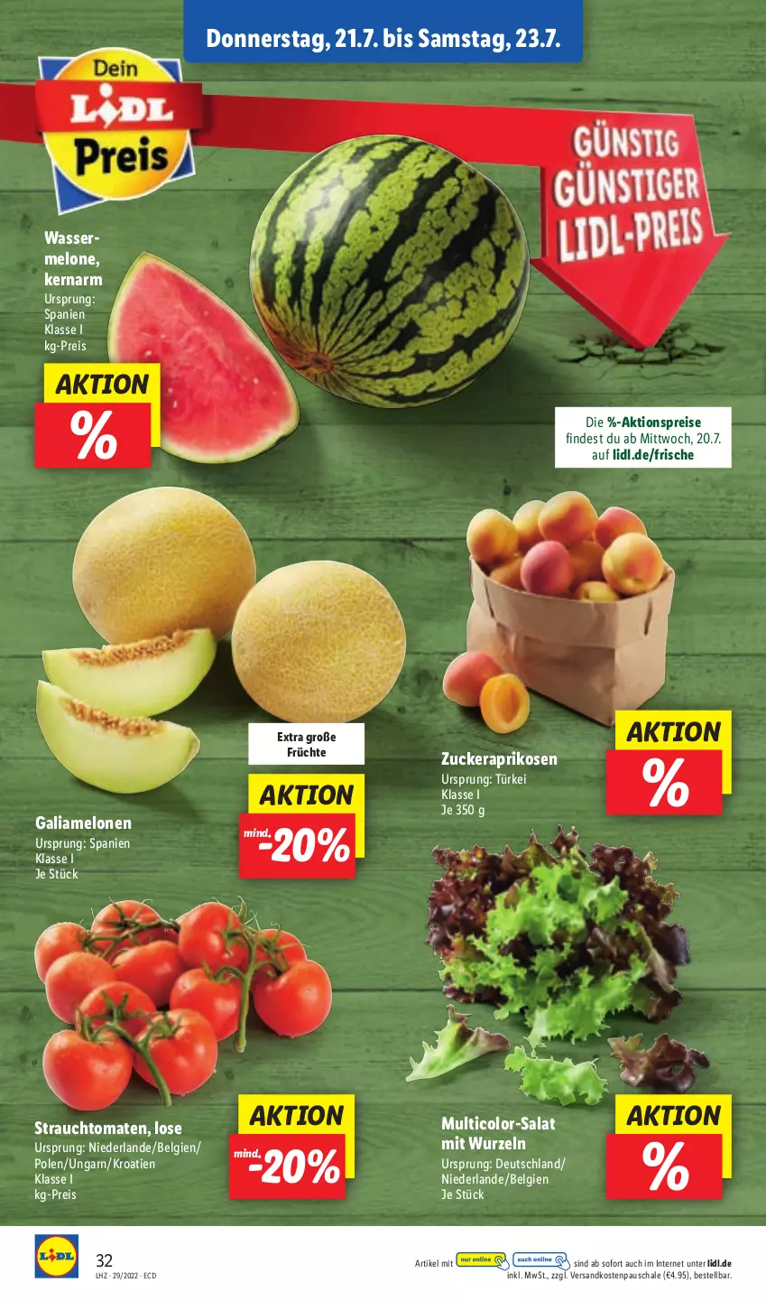 Aktueller Prospekt Lidl - Aktionsprospekt - von 18.07 bis 23.07.2022 - strona 36 - produkty: aktionspreis, aprikose, aprikosen, eis, früchte, galiamelone, LG, melone, melonen, ndk, Rauch, reis, salat, Schal, Schale, strauchtomaten, Ti, tomate, tomaten, wasser, zucker