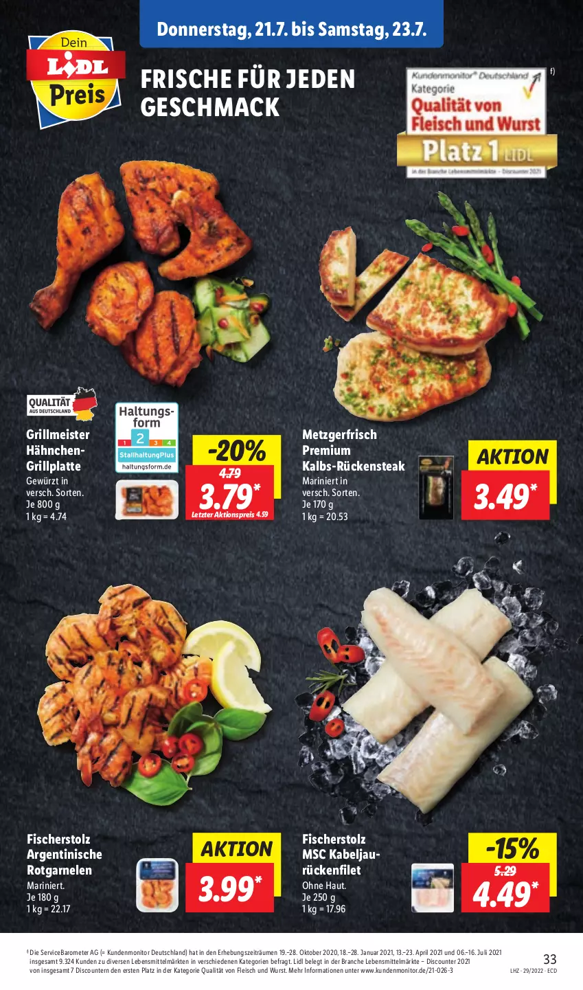 Aktueller Prospekt Lidl - Aktionsprospekt - von 18.07 bis 23.07.2022 - strona 37 - produkty: aktionspreis, discount, eis, filet, fisch, fische, Fischer, fleisch, garnelen, gewürz, grill, grillplatte, latte, lebensmittel, mac, Meister, monitor, pril, reis, Rückensteak, steak, Ti, wurst, ZTE