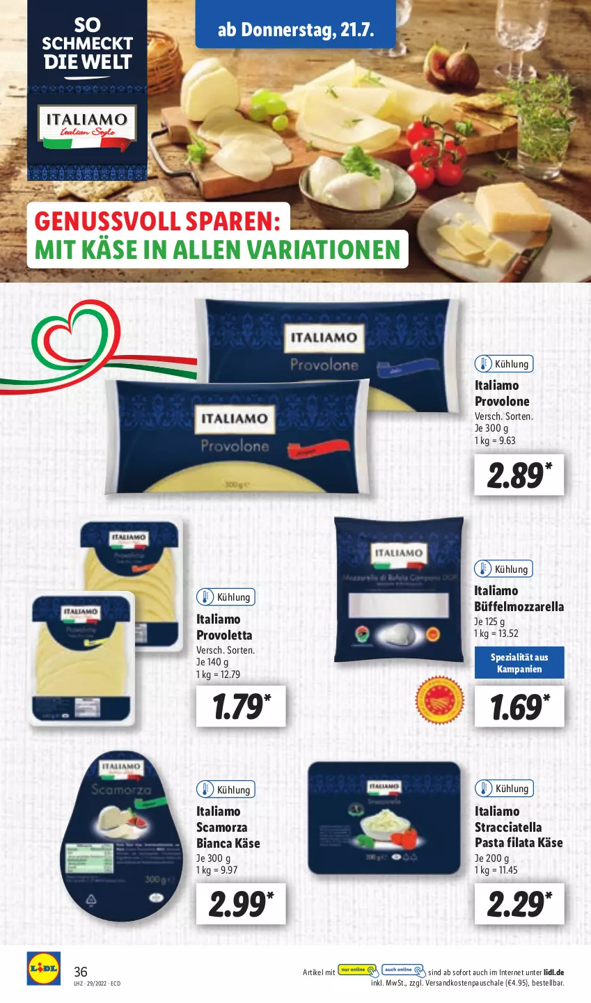 Aktueller Prospekt Lidl - Aktionsprospekt - von 18.07 bis 23.07.2022 - strona 40 - produkty: ACC, italiamo, Käse, mozzarella, ndk, nuss, pasta, Provolone, rel, Ria, Scamorza, Schal, Schale, Spezi, Ti