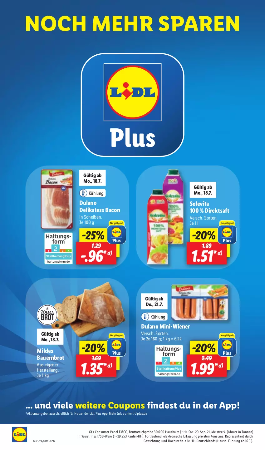 Aktueller Prospekt Lidl - Aktionsprospekt - von 18.07 bis 23.07.2022 - strona 48 - produkty: angebot, auer, bacon, Bau, Bauer, brot, brut, coupon, coupons, direktsaft, dulano, eis, Elektro, HP, Laufen, saft, Ti, vita, wiener, wurst