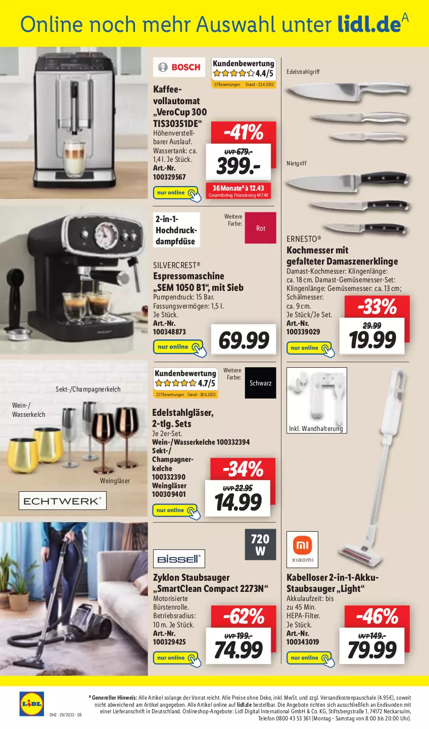 Aktueller Prospekt Lidl - Aktionsprospekt - von 18.07 bis 23.07.2022 - strona 56 - produkty: akku, angebot, angebote, auto, bürste, bürsten, champagne, champagner, edelstahl, eis, elle, ernesto, espresso, Gläser, kaffee, kaffeevollautomat, LG, messer, ndk, reis, rel, Schal, Schale, sekt, silvercrest, staubsauger, telefon, Ti, uhr, wandhalterung, wasser, wassertank, wein, Weingläser