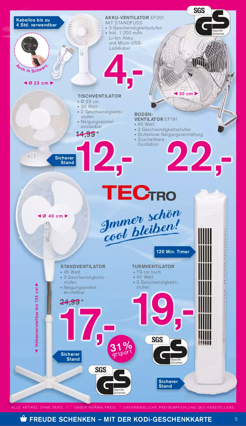 Aktueller Prospekt Kodi - Prospekte - von 27.08 bis 01.09.2022 - strona 5 - produkty: akku, Bodenventilator, deka, eis, elle, gsw, ladekabel, reis, rwe, Schal, standventilator, teller, Ti, timer, tisch, tischventilator, turmventilator, usb, ventilator