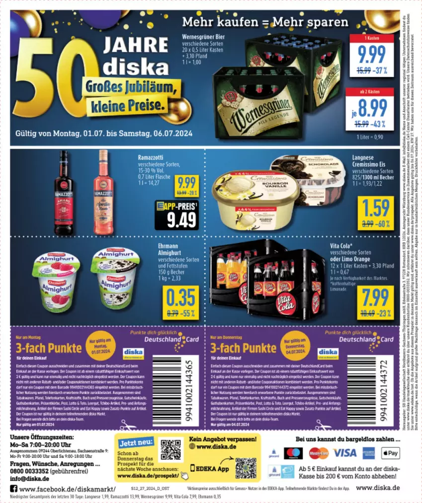 Aktueller Prospekt Diska - von 01.07 bis 06.07.2024 - strona 14 - produkty: angebot, angebote, Astra, Becher, bier, cola, coupon, deka, deutschlandcard, ehrmann, eis, erde, langnese, limo, nuss, orange, rama, reis, ring, sac, tee, Ti, uhr, vanille, vita, Vita C, ZTE