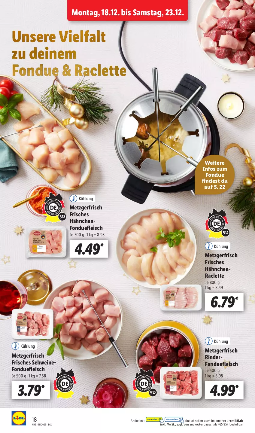 Aktueller Prospekt Lidl - Aktionsprospekt - von 18.12 bis 23.12.2023 - strona 22 - produkty: eis, fleisch, Fondue, ndk, rind, rinder, Schal, Schale, schwein, schweine, Ti, wein, weine